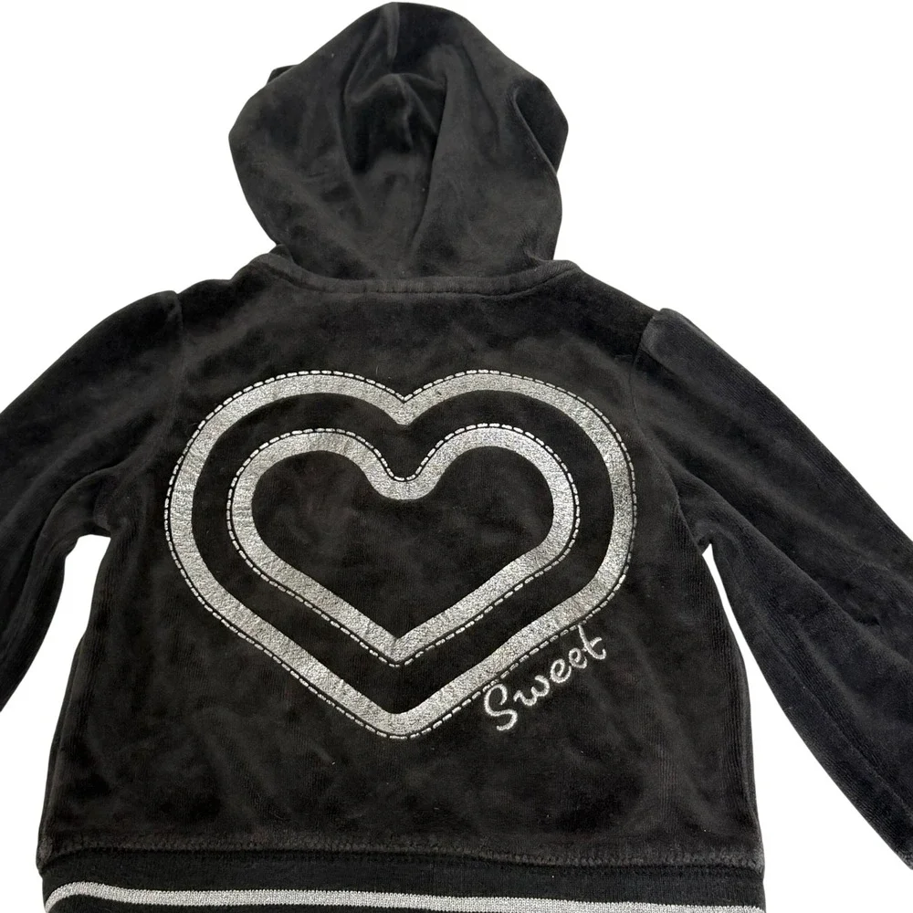The Childrens Place Girls Black Velour Zip Up Hoodie Sweet Heart 24 Months